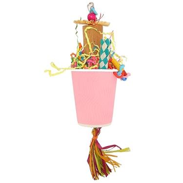Imagem de Okjhfd brinquedo para trituração de papagaio, brinquedos pendurados para pássaros, armadilha para forrageamento, copo de papel, brinquedo para papagaio, periquito, calopsita