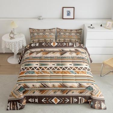 Imagem de Feelyou Conjunto de edredom tribal étnico ocidental, solteiro, para meninos, meninas, adolescentes, exótico, respirável, boêmio, conjunto de edredom geométrico