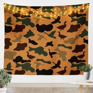 Imagem de Feelyou Tapeçaria camuflada verde de caçador de patos, tapeçaria de parede para crianças, meninos, meninas, preto, marrom, camuflagem, arte de parede colorida do exército, para quarto, sala de estar,
