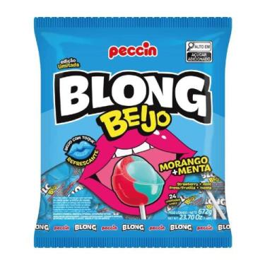 Imagem de Pacote Pirulito Blong Beijo Com Recheio de Chicle Sabor Morango + Ment