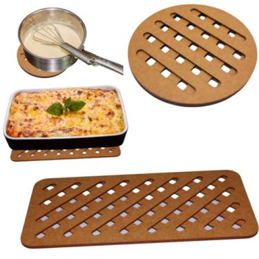 Imagem de Kit com 4 Descansos de panela + 2 Suporte de travessas para Apoio De Mesa, Cozinha, Design, MDF