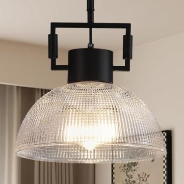 Imagem de Luzes pendentes pretas modernas para ilha de cozinha, iluminação de teto de cúpula de vidro de 30 cm, luminárias suspensas ajustáveis para sala de jantar, quarto ou decoração de casa costeira.