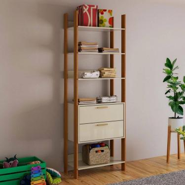 Imagem de Closet 2 Gavetas 4 Prateleiras 100% Mdf Tw401 Off White/Freijó/Gold - Dalla Costa