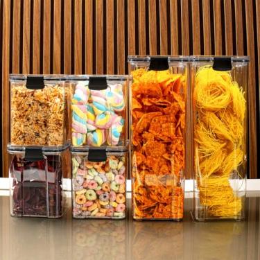 Imagem de Kit 6 Potes Herméticos Organizadores de Alimentos BPA Free - Utensílios para Cozinha, Pote Hermético Empilhável para Armário, Porta Mantimentos com Vedação Segura