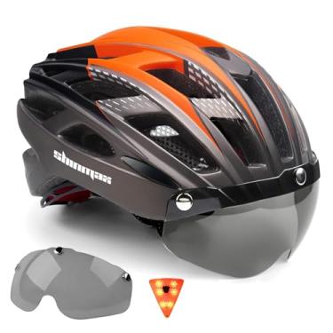 Imagem de Capacete de bicicleta para adultos Shinmax, capacete de bicicleta CPSCCE, padrão de segurança, capacete de ciclismo/embreagem/MTB/BMX capacete ajustável com viseira de proteção removível/luz de LED traseira para homens e mulheres na estrada SM-T69, Titanium black