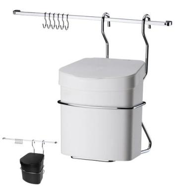 Imagem de Kit Cozinha Barra 45cm De Parede Cromada Com 6 Ganchos + Lixeira 2,5L 