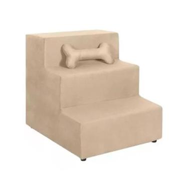 Imagem de Escada Pet Escadinha P Cachorro Gato Rampa Sede Veludo Bege - Bemoveis