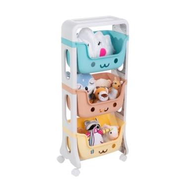 Imagem de Prateleira Organizadora Caixa Cesto Infantil Brinquedos Quarto (CORAL-AMARELO-AZUL)