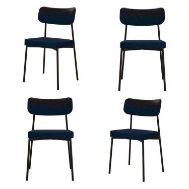 Imagem de Cadeira Mynna Fixa Com 4 Pés 525x470x790 Mm Com 4 Unidades Corriente Azul/Courino Preto