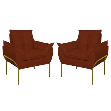 Imagem de Kit 02 Poltronas Base Metal Dourado Sala, Quarto Escritório Terracota