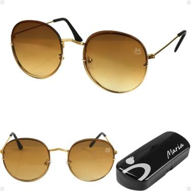 Imagem de Oculos Sol Feminino Aço Inoxidavel Casual Preto + Case Lente Marrom Original Casual Pre...