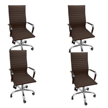 Imagem de Kit 4 Cadeiras Eames Esteirinha Presidente Escritório Alta Marrom - Lianto Decor