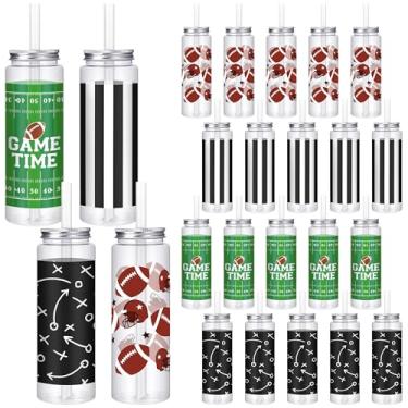 Imagem de Kochorie 24 peças de copos de plástico de futebol com tampas e canudos, copos reutilizáveis de festa de futebol de 500 ml, copo de bebida transparente para aniversário, suprimentos de festa temáticos