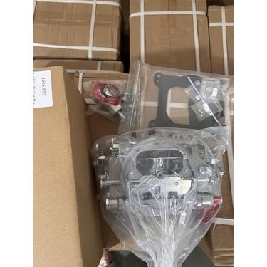 Imagem de Carburador manual de 4 cilindros 650 CFM com flange quadrada FIT Edelbrock 1905 AVS2 Series – Substituição de alumínio fundido acetinado, padrão de parafuso de 13 cm × 14,3 cm