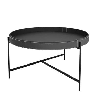 Imagem de Mesa de Centro Redonda Couro Sintético 70x70x39 Decor Patrimar Preto