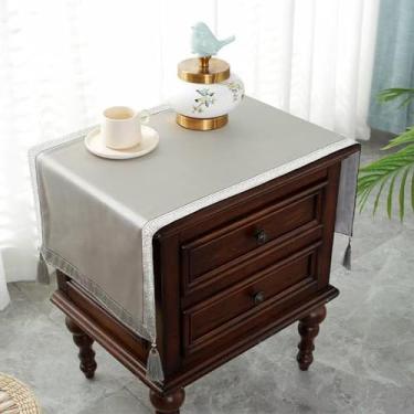 Imagem de Toalha de mesa de cabeceira pequena capa de mesa de cabeceira pano rústico capa de mesa de cabeceira bordada com borlas tecido manchado decoração de mesa para cômoda TV micro-ondas máquina de lavar