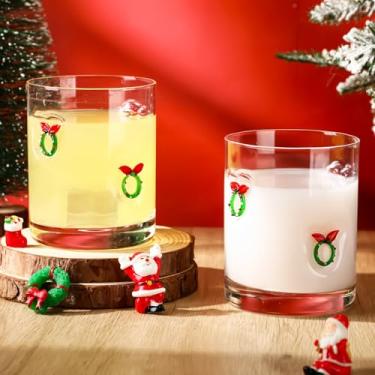 Imagem de Skylety 2 peças de copos de suco de ícone de Natal, copos de bebida de Natal, copos de vinho sem haste à moda antiga, canecas de café para coquetel de uísque, canecas de café para decoração de