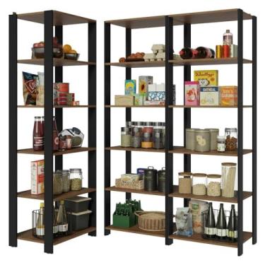 Imagem de Armário Estante Multiuso Organizador Despensa de Canto 15 Prateleiras 177cm Rustic/preto Madesa