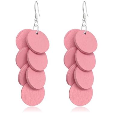 Imagem de WIKMAB Brincos de madeira boêmia, geometria, redonda, leves, pendentes, pendentes de madeira natural, círculo, franja, gancho, brincos, small item, Madeira, Sem pedra preciosa