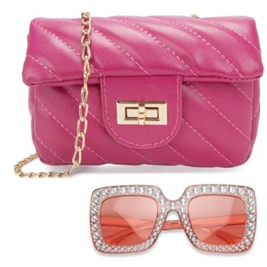 Imagem de Suerico Bolsa infantil para meninas, bolsa de ombro infantil, bolsa tiracolo de princesa, bolsa feminina com óculos de sol, Vermelho rosa