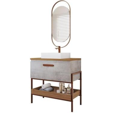 Imagem de Gabinete de Banheiro Portinari 80 com Espelho Lumini Cimento/Freijo - 