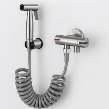 Imagem de Ducha Higiênica Inox Com Registro Mangueira Extensível Que alcança 1.7mts Alta Pressão Cabo Ergonômico Prático Instalação Fácil Kit Completo Banheiro Moderno Higiene Segura Econômica Conforto Total