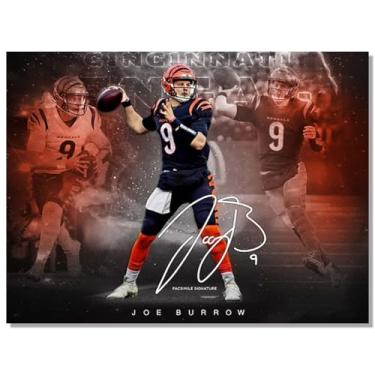 Imagem de Pôster autografado Superstar Bengals Joe Burrow para decoração de parede de quarto de fãs de crianças - pôsteres de futebol americano em tela para presentes de aniversário de meninos adolescentes