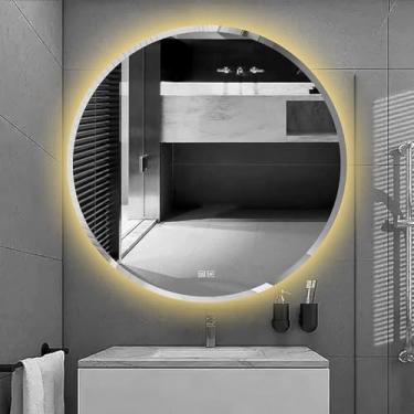 Imagem de Espelho Redondo Com Luz, Espelho De Parede Led Retroiluminado Para Banheiro Com Bordas Chanfradas Contemporâneas, Espelho Iluminado Com Interruptor De Luz Touch, White Light+demister, 70x70cm