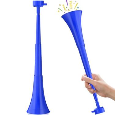 Imagem de Hongdouo Chifre dobrável para estádio – buzina de plástico Vuvuzela de 40,6 cm para jogos de futebol e artigos de festa – 2 peças (azul)