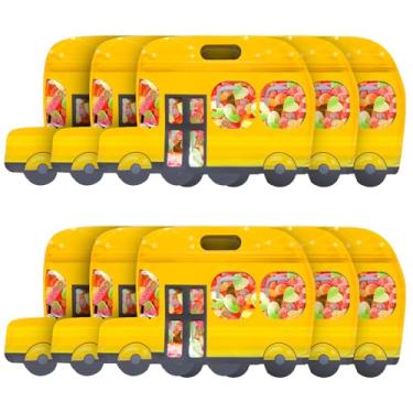 Imagem de VRHGL 20 peças de sacolas amarelas de brinde para ônibus escolar, lembrancinhas de sala de aula, salgadinhos, doces com alças, botão Ziplock Stand-up, sacolas de presente para festa de aniversário