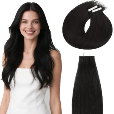 Imagem de Lacer Extensões de cabelo humano com fita adesiva em extensões de cabelo humano preto natural 40,6 cm cabelo Remy invisível 20 peças 50 g para mulheres