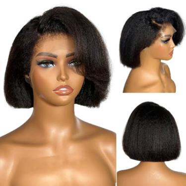 Imagem de hoshee Peruca preta natural Kinky Straight Bob Put-on And Go sem cola, fecho 4x4, 30,5 cm