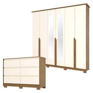 Imagem de Cômoda Ravenna E Guarda Roupa Casal Andréas Nature Off White Com Espelho - Henn