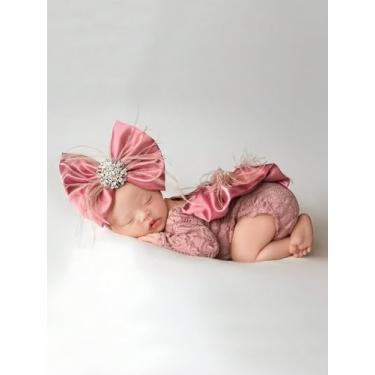 Imagem de Lgvhydh Newborn Photo Props Outfits Girl Newborn Photography Props Girl Romper Headress Infant Princess Costume Dress (Peach color)