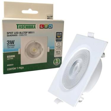 Imagem de Kit 10 Spot Led Quadrado Embutir 3W MR11 Luz Branca 6500K - TASCHIBRA