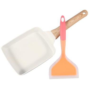 Imagem de XYDHQS Frigideira de omelete japonesa, panela Tamagoyaki antiaderente com espátula de silicone, frigideira retangular para ovos com cabo de madeira, pode ser lavada na lava-louças, forma de rolo de