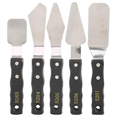 Imagem de Facções da Paleta 5pcs Spatula, Alça de Madeira Preta Aço Inoxidável Óleo Acrílico Artista de Tinta Faca, Adequada para Mistura, Espalhamento, Espalhamento, Arranhão