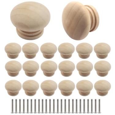 Imagem de Hitefu 20 maçanetas de armário de cogumelo de madeira inacabada, puxadores de gaveta de madeira com parafusos para móveis e cômoda (3,3 cm de diâmetro x 2,5 cm)