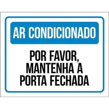 Imagem de Kit 5 Placas Ar Condicionado Mantenha Porta Fechada Azul