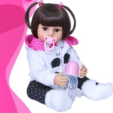 Imagem de Bebe Reborn Panda De Silicone Marca New Happy Com Pelúcia