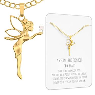 Imagem de Happy Kisses Colar de presente de fada dos dentes para meninas de 5 a 7 anos com cartão da fada dos dentes - Adicione à caixa de presente ou kit para embaixo do travesseiro, 18", Metal