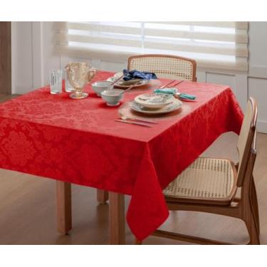 Imagem de Toalha de Mesa Jacquard 2,50m x 1,35m | Luxo para 8 Lugares | Decoração | Toalha Festiva para Ceia, Ano Novo, Jantares, Festas, Natal, Batismo, Confraternizações e Reuniões Especiais (Vermelho)