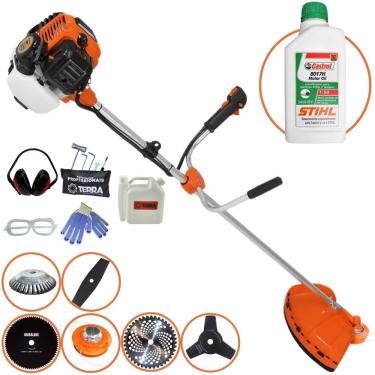 Imagem de Cortador de Grama À Gasolina Terra GR520XP 52cc 2,5HP 6.500rpm Roçadeira Lateral 6 Em 1 Com Carretel + Kit 4 Facas + Escova de Aço + ÓLEO STIHL + EPI