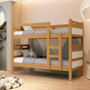 Imagem de Beliche Bicama Solteiro 100% MDF com Escada Grade de Proteção e Funcionalidade 2 em 1 Vira 2 Camas de Solteiro Independentes Otimização Segurança e Conforto (Marrom/Off White)