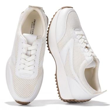 Imagem de Project Cloud Tênis feminino – Palmilha de espuma viscoelástica e sapatos leves de mola – Sapatos modernos antiderrapantes com cadarço – Tênis fashion feminino 2025, Branco, 41