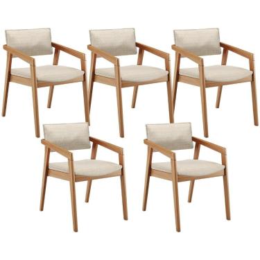 Imagem de Kit 05 Cadeiras Para Sala De Jantar Estar Living Giorgia L02 Linho Palha - Lyam Decor