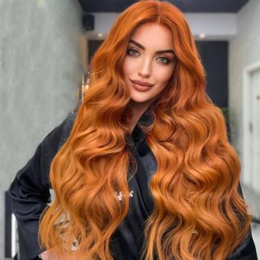 Imagem de Peruca Miuric 76 cm Ginger Long Wavy Sintética Resistente ao Calor