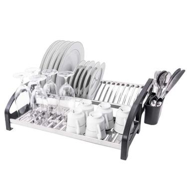 Imagem de Escorredor Para 20 Pratos Inox Preto Com Porta Talheres