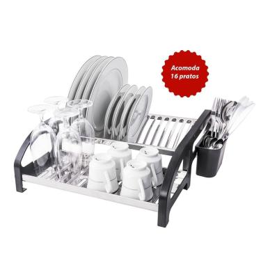 Imagem de Escorredor 16 Pratos Inox Cama Preto
