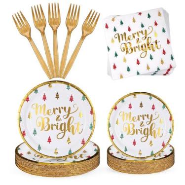 Imagem de Conjunto de louças descartáveis para festas de Natal 96 unidades - Lou